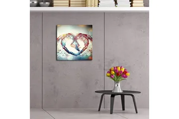 Lerretsbilde med LED-belysning 40x40 cm - Vannformet hjertekomposisjon - Blå / Rød / Gjennomsiktig - Interiør - Maleri & posters - Lerretsbilder