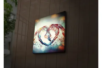 Lerretsbilde med LED-belysning 40x40 cm - Vannformet hjertekomposisjon - Blå / Rød / Gjennomsiktig - Interiør - Maleri & posters - Lerretsbilder