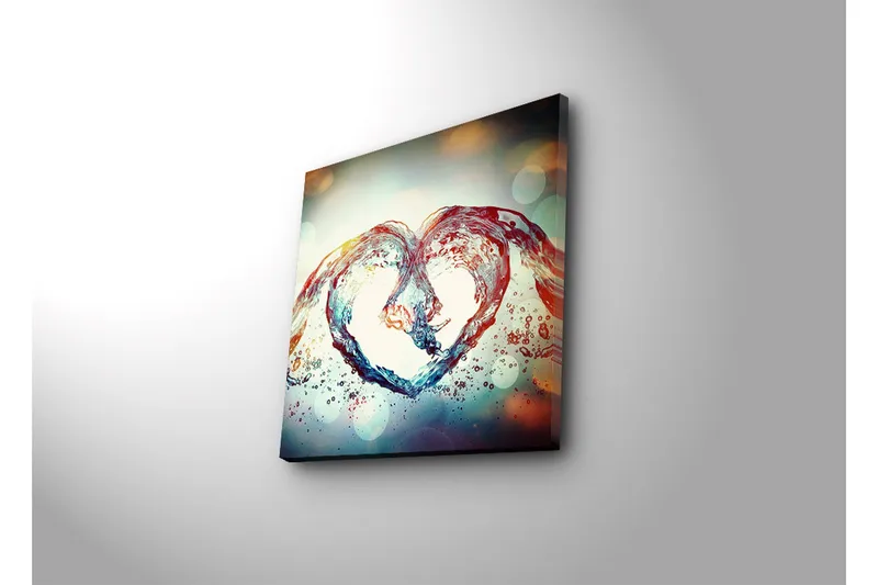 Lerretsbilde med LED-belysning 40x40 cm - Vannformet hjertekomposisjon - Blå / Rød / Gjennomsiktig - Interiør - Maleri & posters - Lerretsbilder
