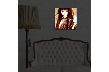 Lerretsbilde med LED-belysning 40x40 cm - Portrett av en ung kvinne i tradisjonelle klær med en kopp og et brev i hånden - Mørk rød / Beige / Svart - Interiør - Maleri & posters - Lerretsbilder