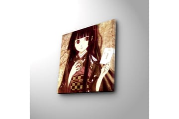 Lerretsbilde med LED-belysning 40x40 cm - Portrett av en ung kvinne i tradisjonelle klær med en kopp og et brev i hånden - Mørk rød / Beige / Svart - Interiør - Maleri & posters - Lerretsbilder