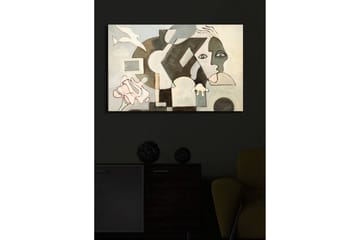 Lerretsbilde med LED-belysning 45x70 cm - Abstrakt komposisjon med ansiktsmotiver og geometriske former - Grå / Beige / Svart - Interiør - Maleri & posters - Lerretsbilder