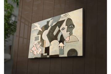 Lerretsbilde med LED-belysning 45x70 cm - Abstrakt komposisjon med ansiktsmotiver og geometriske former - Grå / Beige / Svart - Interiør - Maleri & posters - Lerretsbilder