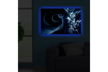 Lerretsbilde med LED-belysning 45x70 cm - Abstrakt komposisjon med svarte og blå virvler - Mørk blå / Lys blå / Svart - Interiør - Maleri & posters - Lerretsbilder