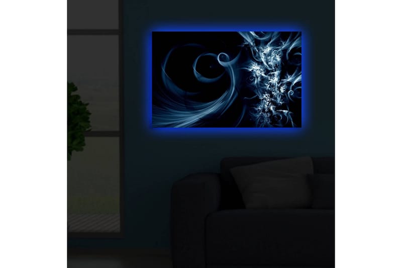 Lerretsbilde med LED-belysning 45x70 cm - Abstrakt komposisjon med svarte og blå virvler - Mørk blå / Lys blå / Svart - Interiør - Maleri & posters - Lerretsbilder