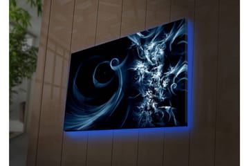 Lerretsbilde med LED-belysning 45x70 cm - Abstrakt komposisjon med svarte og blå virvler - Mørk blå / Lys blå / Svart - Interiør - Maleri & posters - Lerretsbilder