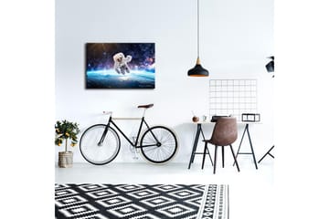 Lerretsbilde med LED-belysning 45x70 cm - Astronaut som svever i rommet over jorden - Hvit / Blå / Svart - Interiør - Maleri & posters - Lerretsbilder