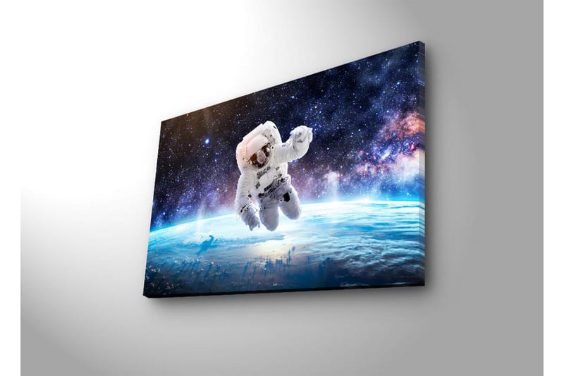 Lerretsbilde med LED-belysning 45x70 cm - Astronaut som svever i rommet over jorden - Hvit / Blå / Svart - Interiør - Maleri & posters - Lerretsbilder