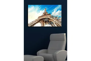 Lerretsbilde med LED-belysning 45x70 cm - Eiffeltårnet sett fra en dramatisk vinkel - Blå / Beige / Hvit - Interiør - Maleri & posters - Lerretsbilder