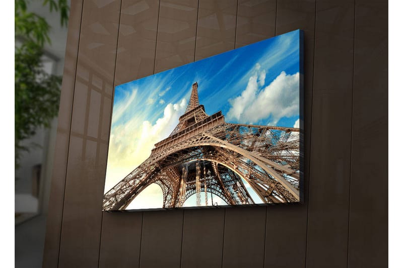 Lerretsbilde med LED-belysning 45x70 cm - Eiffeltårnet sett fra en dramatisk vinkel - Blå / Beige / Hvit - Interiør - Maleri & posters - Lerretsbilder