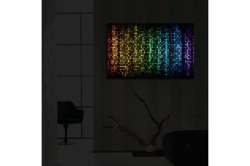 Lerretsbilde med LED-belysning 45x70 cm - Fargerik abstrakt komposisjon med prikker i forskjellige nyanser - Svart / Blå / Grønn - Interiør - Maleri & posters - Lerretsbilder