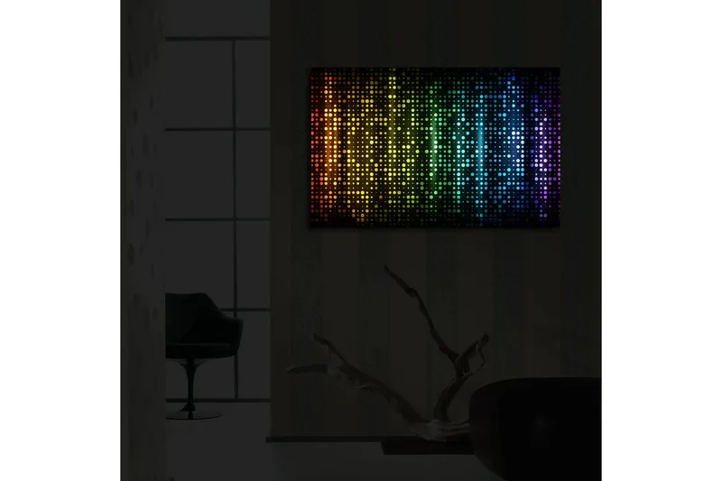Lerretsbilde med LED-belysning 45x70 cm - Fargerik abstrakt komposisjon med prikker i forskjellige nyanser - Svart / Blå / Grønn - Interiør - Maleri & posters - Lerretsbilder