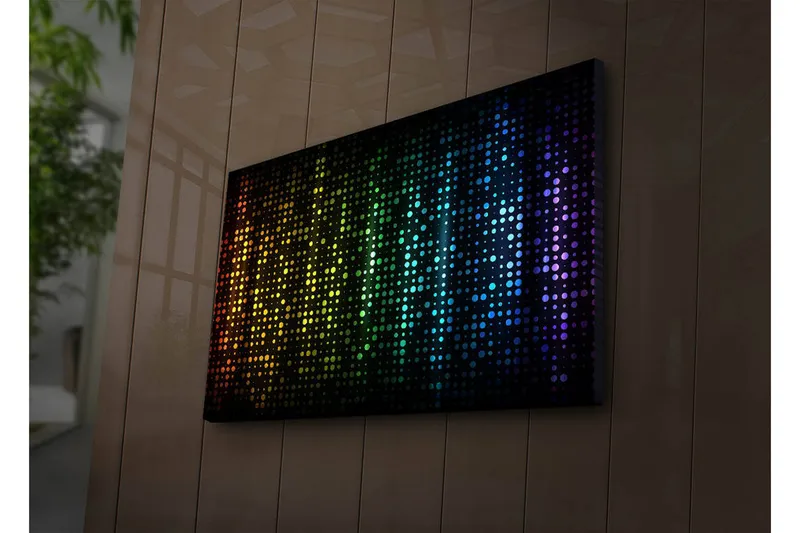 Lerretsbilde med LED-belysning 45x70 cm - Fargerik abstrakt komposisjon med prikker i forskjellige nyanser - Svart / Blå / Grønn - Interiør - Maleri & posters - Lerretsbilder