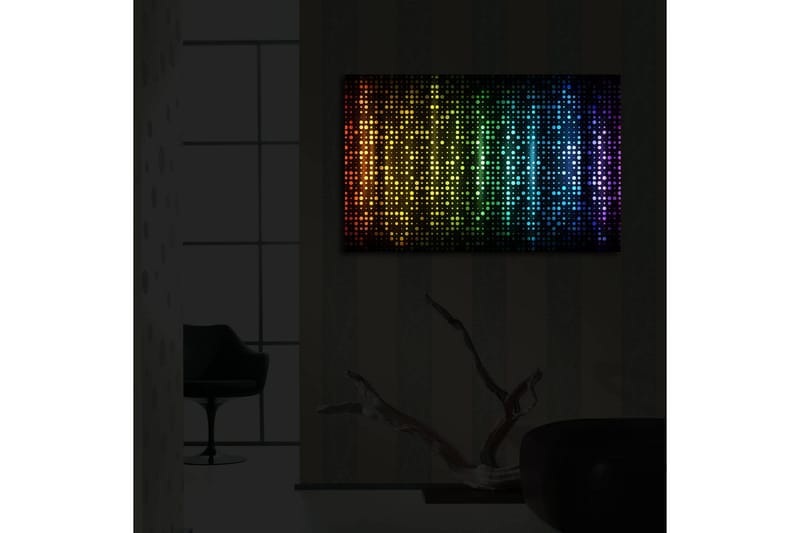Lerretsbilde med LED-belysning 45x70 cm - Fargerik abstrakt komposisjon med prikker i forskjellige nyanser - Svart / Blå / Grønn - Interiør - Maleri & posters - Lerretsbilder