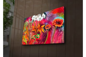 Lerretsbilde med LED-belysning 45x70 cm - Fargerik blomsterbukett i livlige nyanser - Rød / Oransje / Grønn - Interiør - Maleri & posters - Lerretsbilder