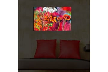 Lerretsbilde med LED-belysning 45x70 cm - Fargerik blomsterbukett i livlige nyanser - Rød / Oransje / Grønn - Interiør - Maleri & posters - Lerretsbilder