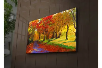 Lerretsbilde med LED-belysning 45x70 cm - Fargerik høstscene med trær i røde og gule nyanser - Rød / Gul / Grønn - Interiør - Maleri & posters - Lerretsbilder