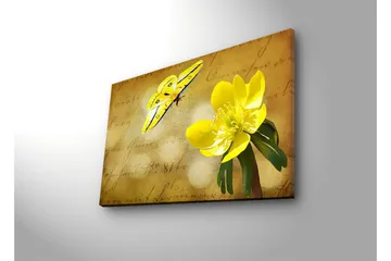 Lerretsbilde med LED-belysning 45x70 cm - Fargerik sommerfugl og blomst på en myk bakgrunn - Gul / Grønn / Beige - Interiør - Maleri & posters - Lerretsbilder