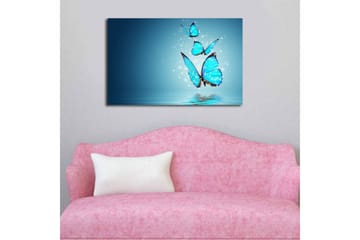 Lerretsbilde med LED-belysning 45x70 cm - Fargerike sommerfugler som svever over en speillignende overflate - Turkis / Blå / Svart - Interiør - Maleri & posters - Lerretsbilder
