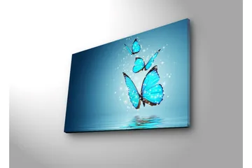 Lerretsbilde med LED-belysning 45x70 cm - Fargerike sommerfugler som svever over en speillignende overflate - Turkis / Blå / Svart - Interiør - Maleri & posters - Lerretsbilder