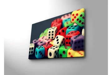 Lerretsbilde med LED-belysning 45x70 cm - Fargerike terninger i en leken kolleksjon - Rød / Grønn / Blå - Interiør - Maleri & posters - Lerretsbilder