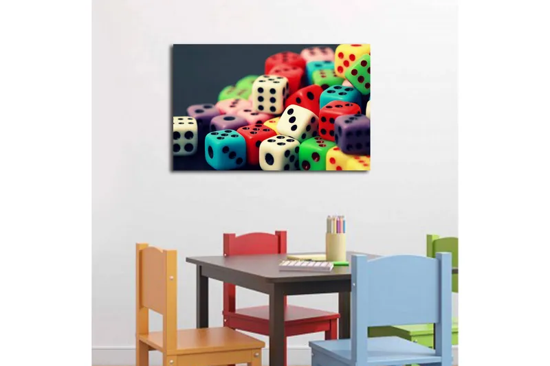 Lerretsbilde med LED-belysning 45x70 cm - Fargerike terninger i en leken kolleksjon - Rød / Grønn / Blå - Interiør - Maleri & posters - Lerretsbilder