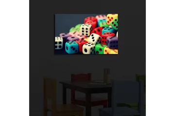 Lerretsbilde med LED-belysning 45x70 cm - Fargerike terninger i en leken kolleksjon - Rød / Grønn / Blå - Interiør - Maleri & posters - Lerretsbilder