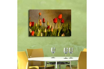 Lerretsbilde med LED-belysning 45x70 cm - Fargerike tulipaner i blomst - Rød / Grønn / Gulgrønn - Interiør - Maleri & posters - Lerretsbilder
