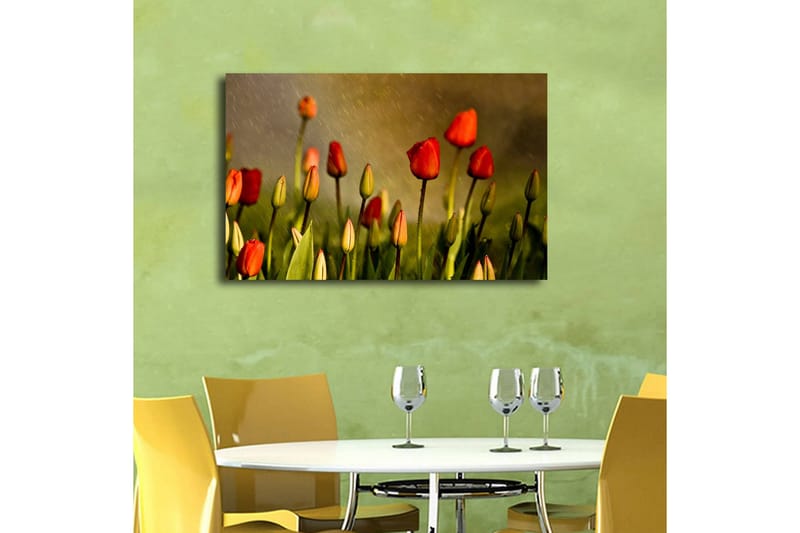 Lerretsbilde med LED-belysning 45x70 cm - Fargerike tulipaner i blomst - Rød / Grønn / Gulgrønn - Interiør - Maleri & posters - Lerretsbilder