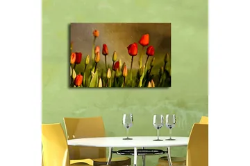 Lerretsbilde med LED-belysning 45x70 cm - Fargerike tulipaner i blomst - Rød / Grønn / Gulgrønn - Interiør - Maleri & posters - Lerretsbilder