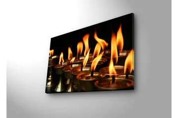 Lerretsbilde med LED-belysning 45x70 cm - Flammer fra oljelamper som sprer varme og lys - Oransje / Gull / Svart - Interiør - Maleri & posters - Lerretsbilder