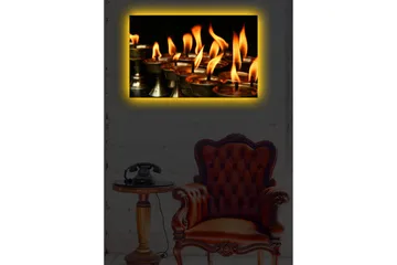 Lerretsbilde med LED-belysning 45x70 cm - Flammer fra oljelamper som sprer varme og lys - Oransje / Gull / Svart - Interiør - Maleri & posters - Lerretsbilder