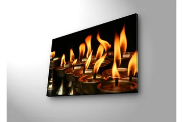 Lerretsbilde med LED-belysning 45x70 cm - Flammer fra oljelamper som sprer varme og lys - Oransje / Gull / Svart - Interiør - Maleri & posters - Lerretsbilder