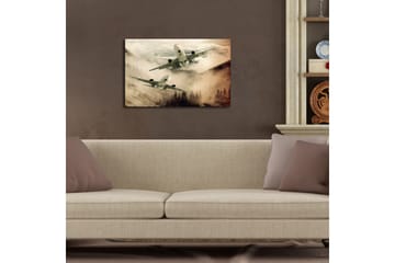 Lerretsbilde med LED-belysning 45x70 cm - Fly som svever over tåkete fjelltopper - Grå / Beige / Mørk grønn - Interiør - Maleri & posters - Lerretsbilder