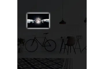 Lerretsbilde med LED-belysning 45x70 cm - Futuristisk tolkning av Michelangelos skapelse med hender som rekker mot månen - Svart / Hvit / Grå - Interiør - Maleri & posters - Lerretsbilder