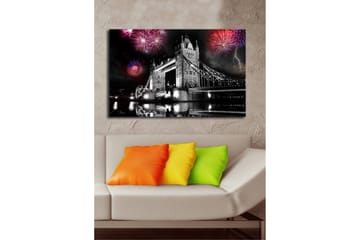 Lerretsbilde med LED-belysning 45x70 cm - Fyrverkeri over Tower Bridge i svart-hvitt - Svart / Rød / Blå - Interiør - Maleri & posters - Lerretsbilder