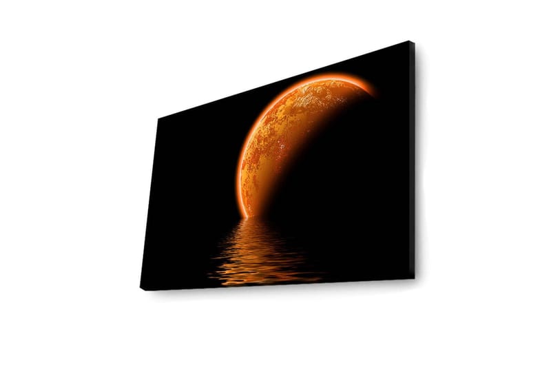 Lerretsbilde med LED-belysning 45x70 cm - Glødende planet reflektert i en mørk vannoverflate - Oransje / Svart - Interiør - Maleri & posters - Lerretsbilder