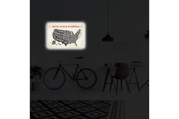 Lerretsbilde med LED-belysning 45x70 cm - Kart over USA med stater i svart-hvitt-bakgrunn - Svart / Hvit / Rød - Interiør - Maleri & posters - Lerretsbilder