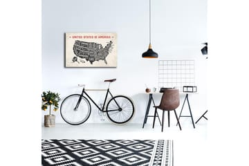 Lerretsbilde med LED-belysning 45x70 cm - Kart over USA med stater i svart-hvitt-bakgrunn - Svart / Hvit / Rød - Interiør - Maleri & posters - Lerretsbilder