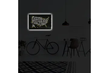 Lerretsbilde med LED-belysning 45x70 cm - Kartbilde av USA med stiliserte statsnavn - Svart / Gull - Interiør - Maleri & posters - Lerretsbilder