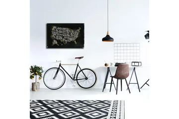 Lerretsbilde med LED-belysning 45x70 cm - Kartbilde av USA med stiliserte statsnavn - Svart / Gull - Interiør - Maleri & posters - Lerretsbilder