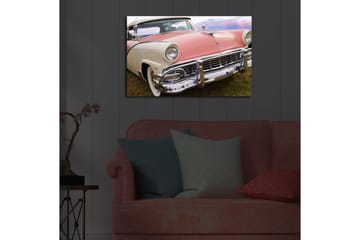 Lerretsbilde med LED-belysning 45x70 cm - Klassisk bil med retrodesign i pastellfarger - Rosa / Hvit / Krom - Interiør - Maleri & posters - Lerretsbilder