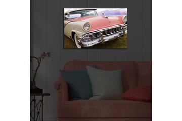 Lerretsbilde med LED-belysning 45x70 cm - Klassisk bil med retrodesign i pastellfarger - Rosa / Hvit / Krom - Interiør - Maleri & posters - Lerretsbilder