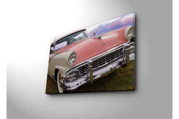 Lerretsbilde med LED-belysning 45x70 cm - Klassisk bil med retrodesign i pastellfarger - Rosa / Hvit / Krom - Interiør - Maleri & posters - Lerretsbilder