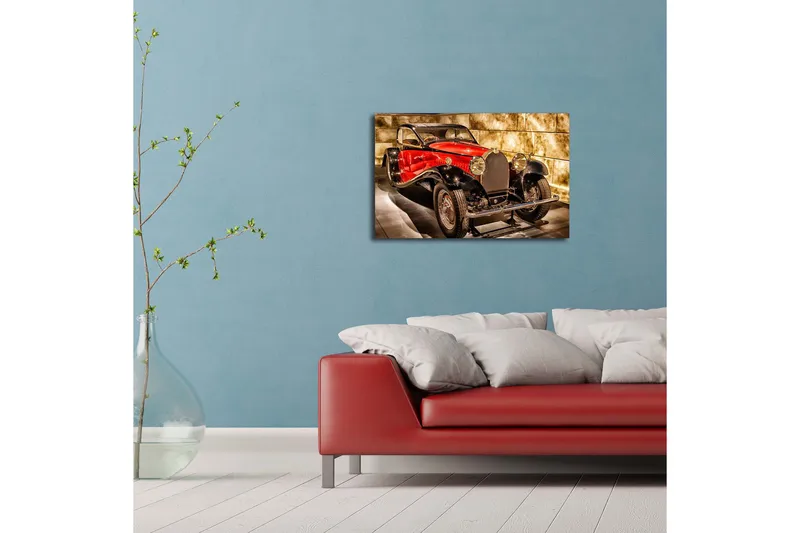 Lerretsbilde med LED-belysning 45x70 cm - Klassisk sportsbil i rød og svart fargekombinasjon - Rød / Svart / Grå - Interiør - Maleri & posters - Lerretsbilder