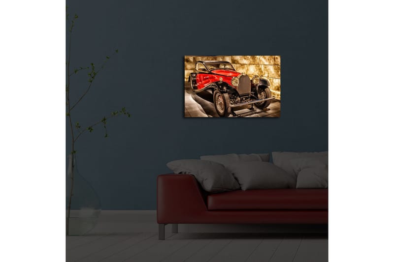 Lerretsbilde med LED-belysning 45x70 cm - Klassisk sportsbil i rød og svart fargekombinasjon - Rød / Svart / Grå - Interiør - Maleri & posters - Lerretsbilder