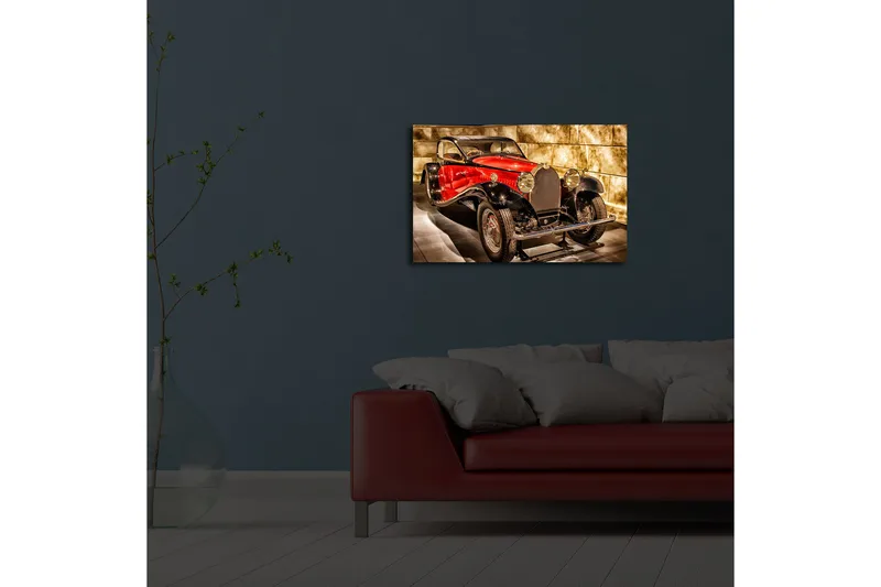 Lerretsbilde med LED-belysning 45x70 cm - Klassisk sportsbil i rød og svart fargekombinasjon - Rød / Svart / Grå - Interiør - Maleri & posters - Lerretsbilder