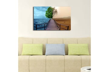 Lerretsbilde med LED-belysning 45x70 cm - Kontrast mellom en frodig trelinje og et ørkenlandskap - Grønn / Blå / Beige - Interiør - Maleri & posters - Lerretsbilder