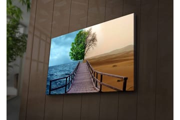 Lerretsbilde med LED-belysning 45x70 cm - Kontrast mellom en frodig trelinje og et ørkenlandskap - Grønn / Blå / Beige - Interiør - Maleri & posters - Lerretsbilder