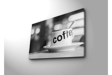 Lerretsbilde med LED-belysning 45x70 cm - Kopp med teksten coffee på en tallerken - Hvit / Svart - Interiør - Maleri & posters - Lerretsbilder